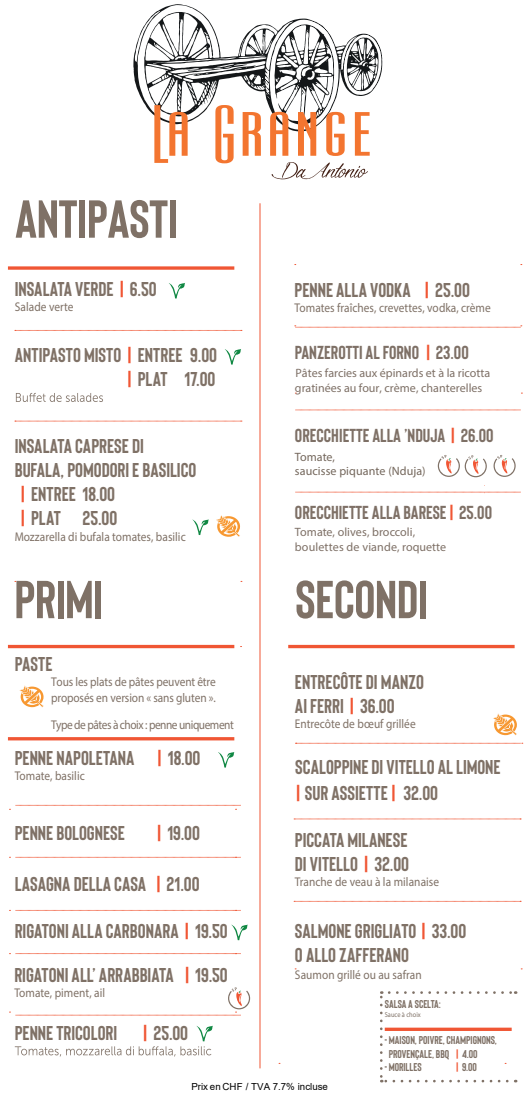 Antipasti, Primi e secondi Restaurant Pizzeria La Grange Da Antonio